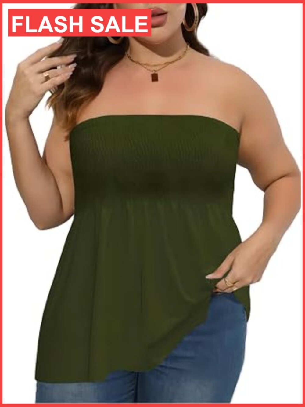 Plus Size Strapless Tube Top Sleeveless Pleated Summer Blouse